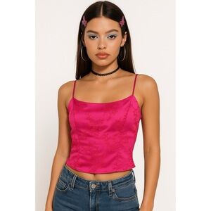 Zum Zum by Niki Livas Late 90s Hot Pink Micro Beaded Embroidered Corset Top